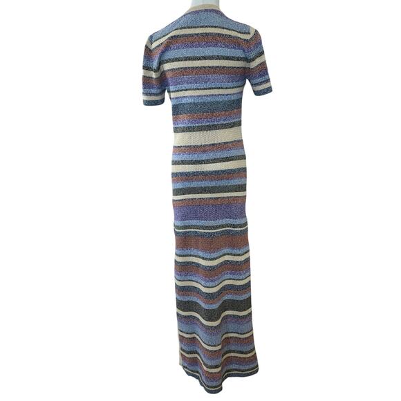 BA&SH Striped Crochet Knit Midi Dress MEDIUM Tshirt Daytime Cotton Designer $375 - Picture 13 of 15